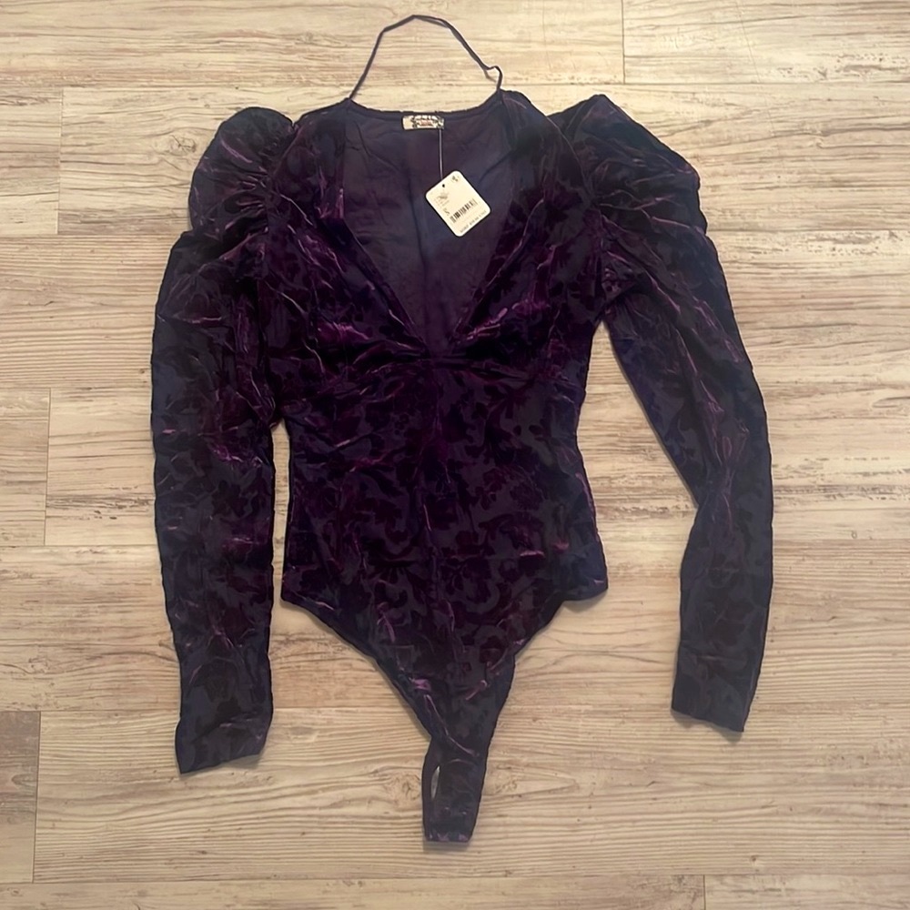 NWT Magic Hour Velvet Bodysuit Small in deep sea combo - Picture 6 of 7